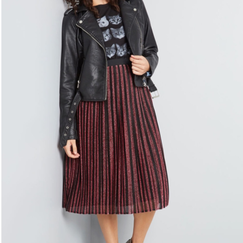 Modcloth Glitz the Spot Pleated Skirt Pink Black